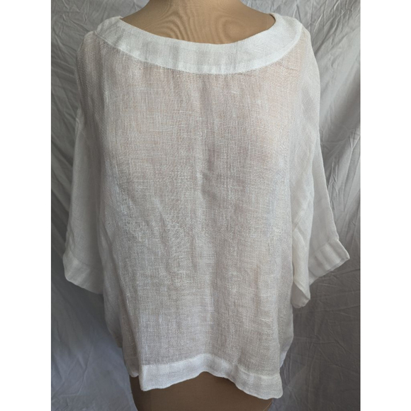 Purejill 100% Linen Short Sleeve Semi Sheer White Boxy Top Women's Size Small - Picture 1 of 9